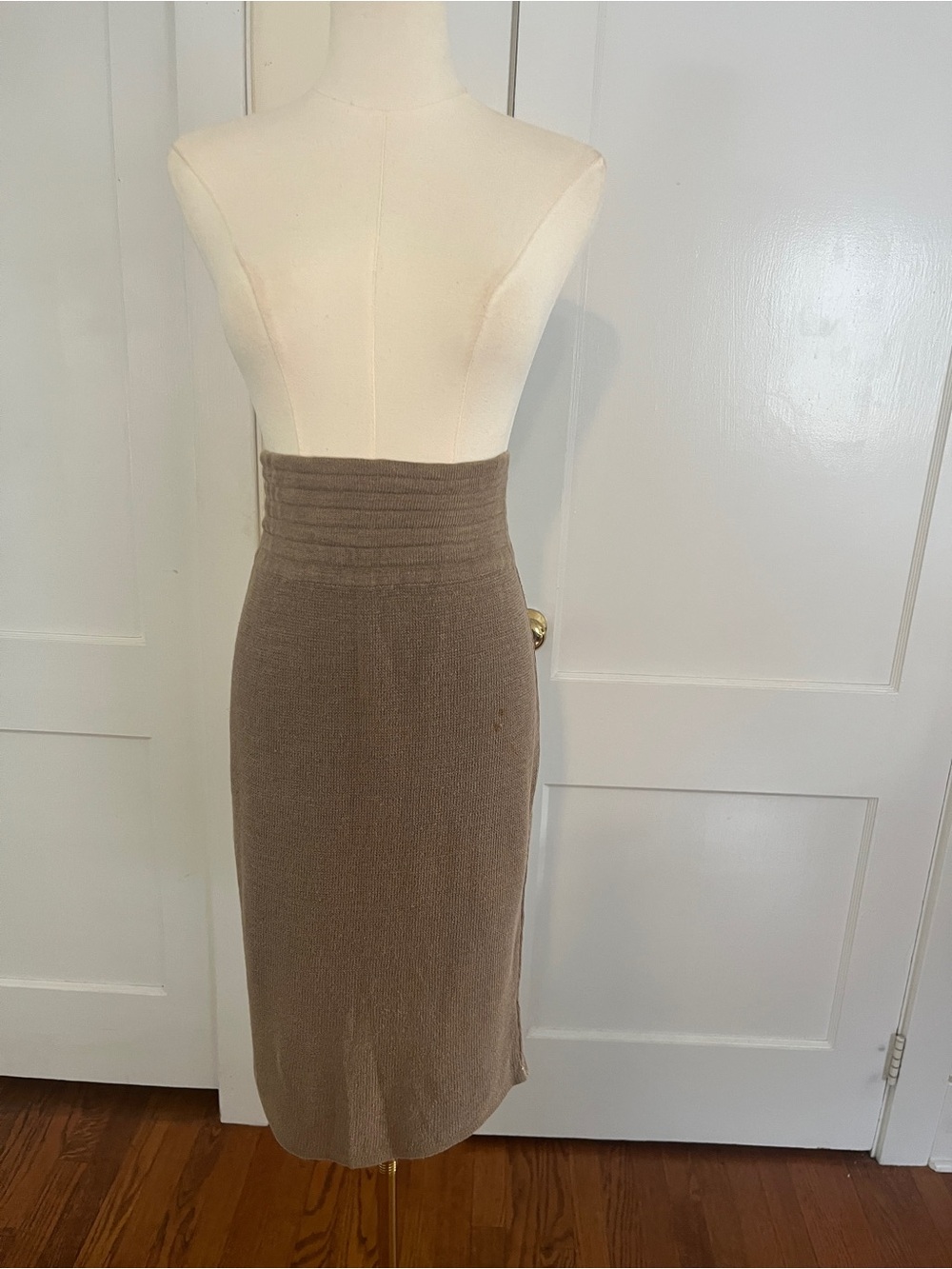 Vintage Azzedine Alaïa Paris Archival Taupe High Waist Knit Midi Skirt